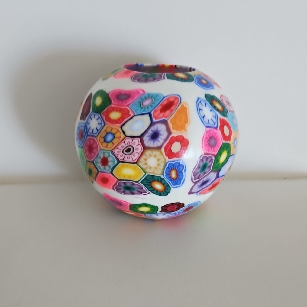 Handcrafted Sphere Candle Decorated In A Colorful Millefiori Mosaic Style
